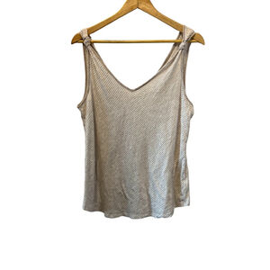 DENVER HAYES Cream & Tan Knit Loose Fit Stretch Casual Tank Top L